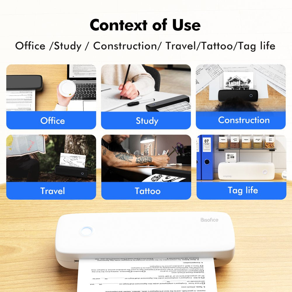 Portable Printers Wireless for Travel, Bluetooth Thermal Printer Compatible with Ios, Android, Laptop, Inkless Mobile Printer for Office, Home, School