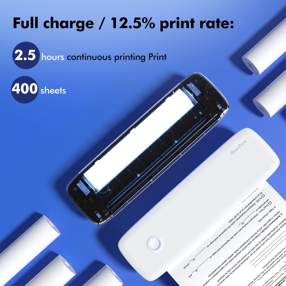 Portable Printers Wireless for Travel, Bluetooth Thermal Printer Compatible with Ios, Android, Laptop, Inkless Mobile Printer for Office, Home, School