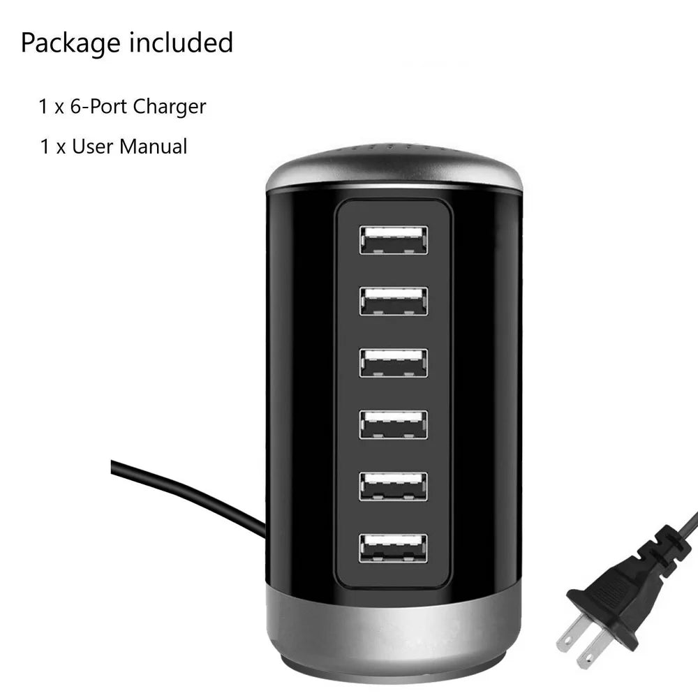6 USB Ports Hub 6A/30W Rapid Charging Station Desktop Charger Fits for Phone Tablet Iphone Ipad Samsung LG HTC Moto
